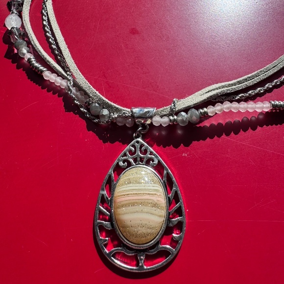 NWT Ruby Rd. Necklace Multistrand Beaded w/Sandstone Pendant & Silver tone Chain - Picture 3 of 6